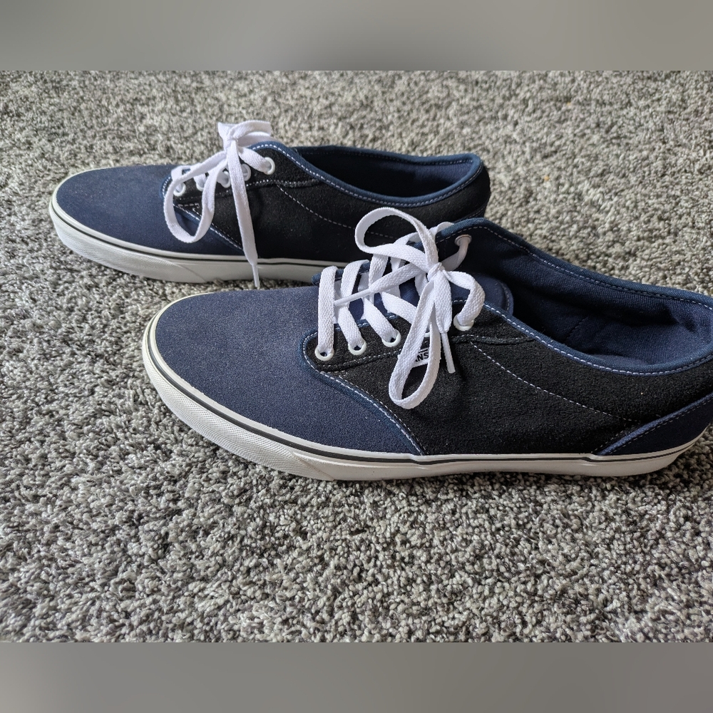 Vans Blue and White Low-Top Sneakers with Suede Upper